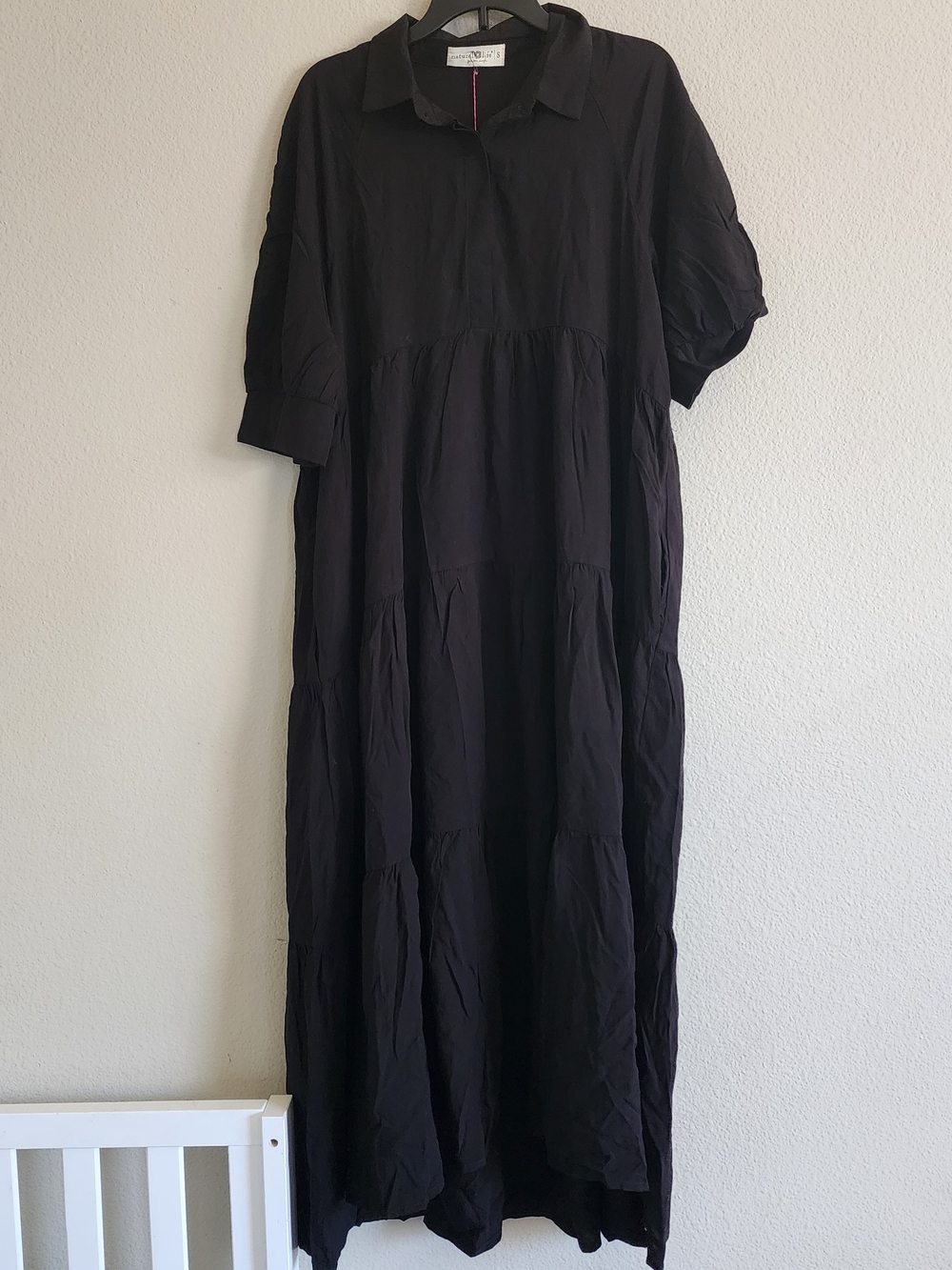 Natural Life Black Tiered Maxi Shirt Dress Small NWT